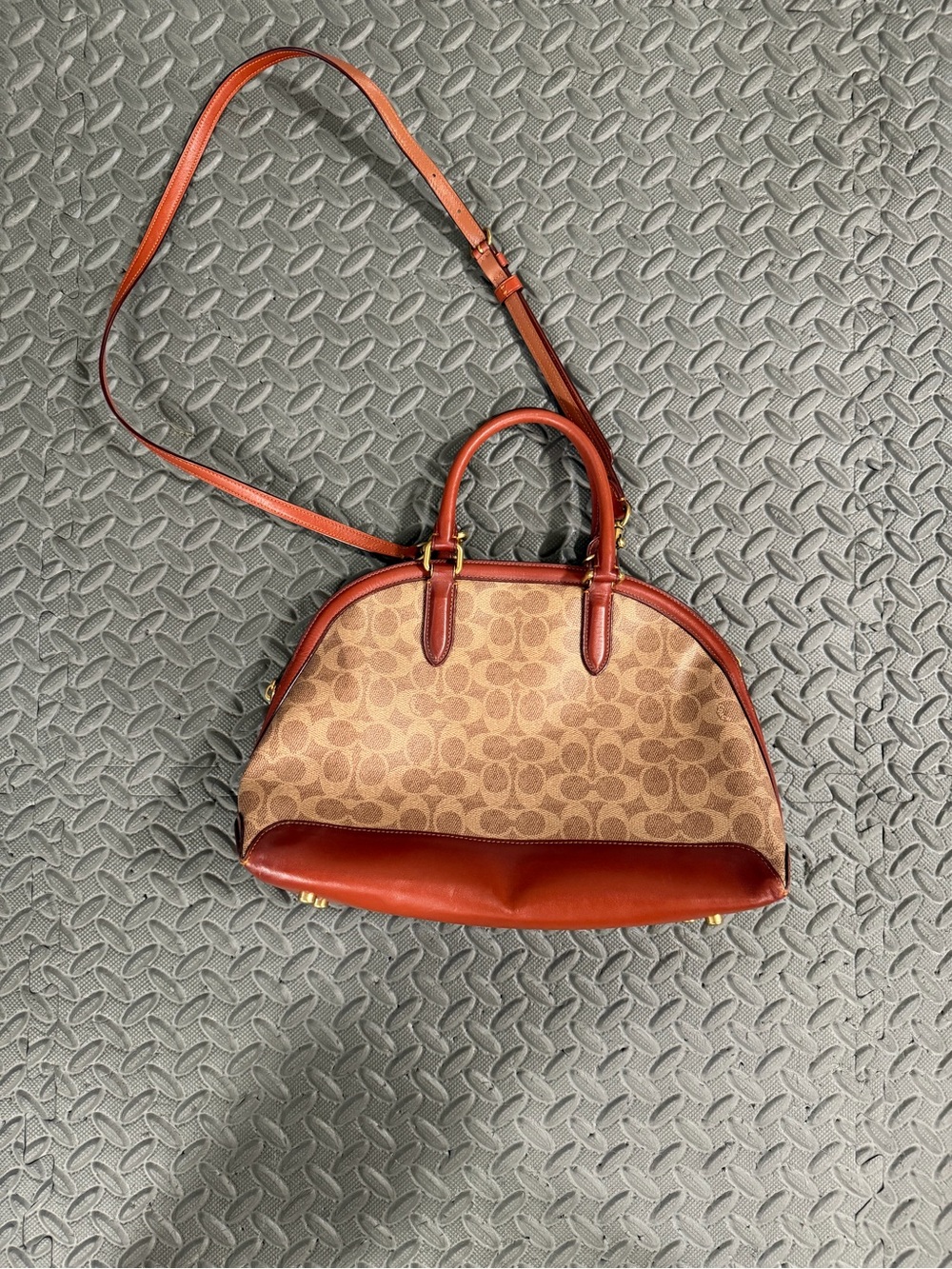 Coach Signature Dome Satchel in Brown with Saddle Trim